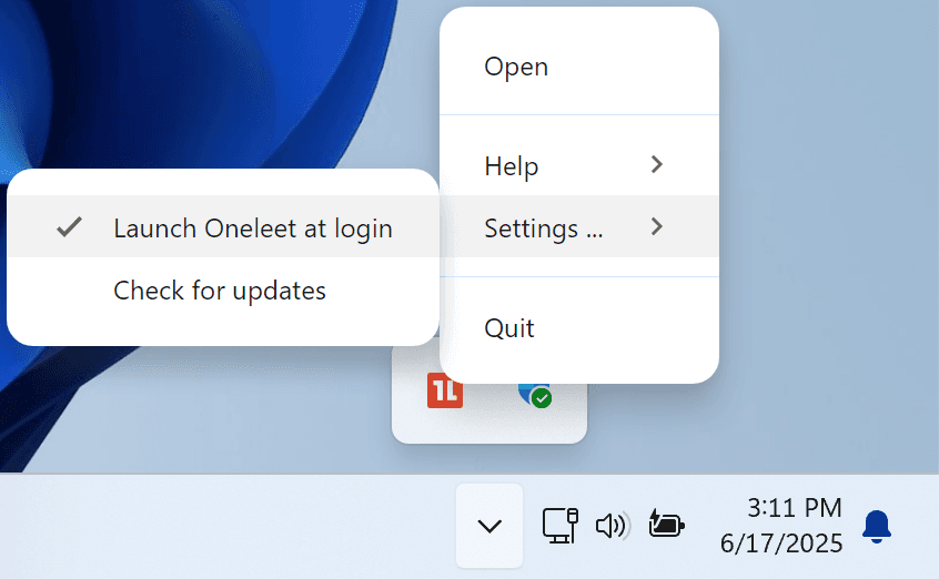 Windows launch Oneleet at login